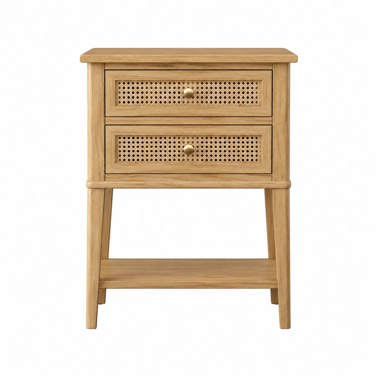 Nachttisch aus Eichenholz mit Rattan, 2 Schubladen, 60x40x70cm