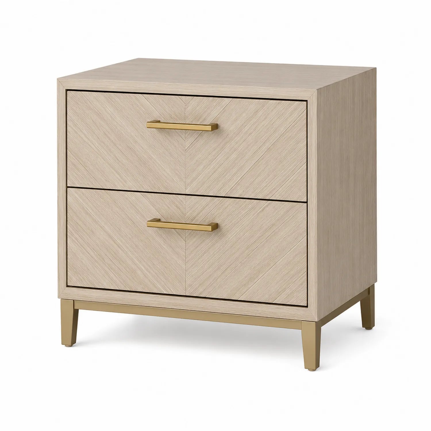 Nachttisch Holz Beige mit Metallgriffen und 2 Schubladen