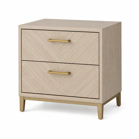 Nachttisch Holz Beige mit Metallgriffen und 2 Schubladen