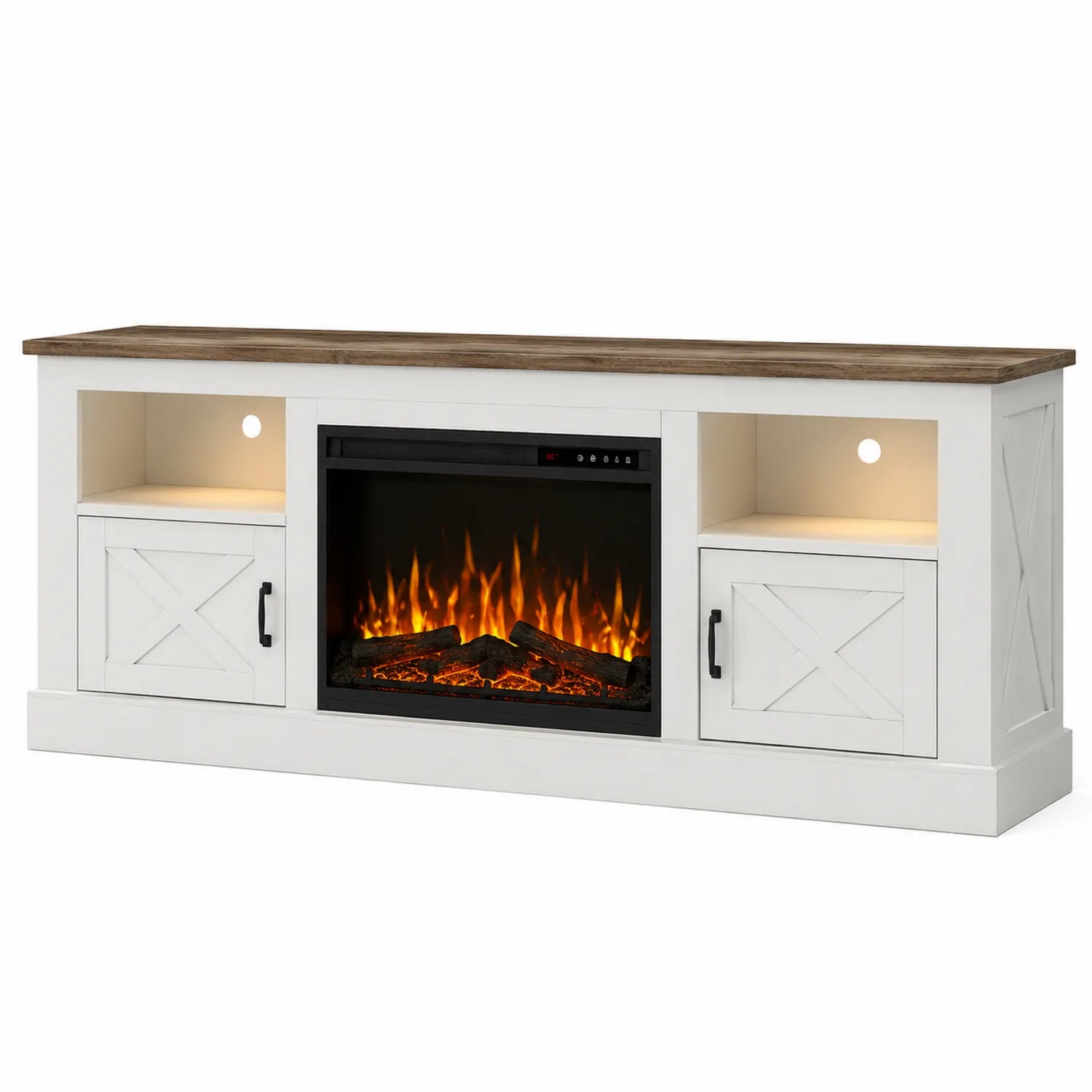 TV-Möbel mit Elektrokamin MDF Holz Weiß/Braun 152x46x32cm