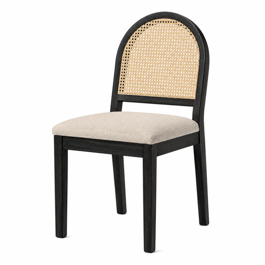 Esszimmerstuhl mit Holzrahmen und Rattangeflecht Schwarz/Beige