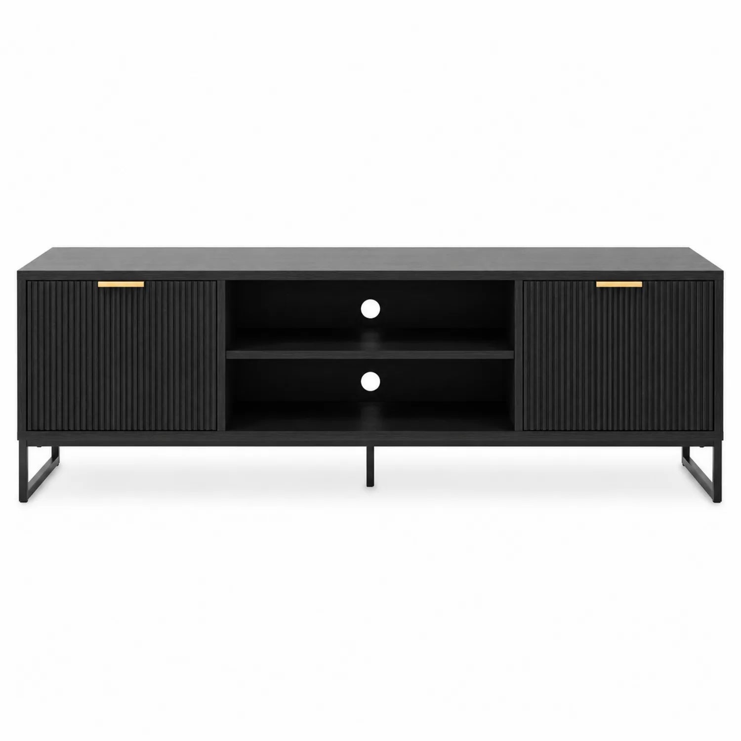 TV-Schrank aus MDF und Stahl in Schwarz mit Regalen