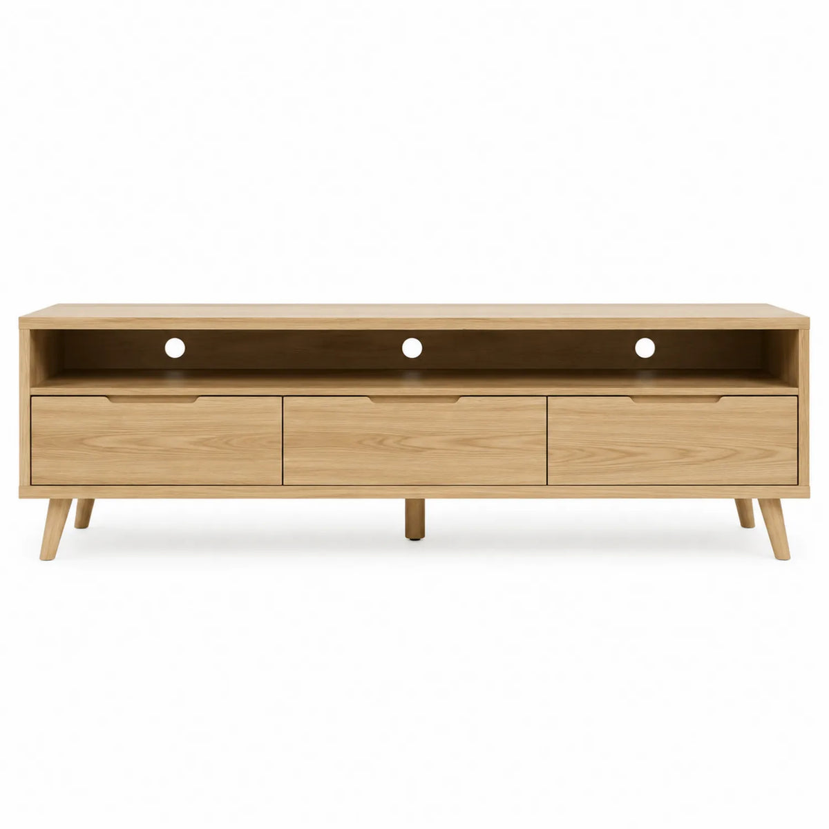 TV-Schrank aus Eichenholz mit 3 Schubladen und 2 Fächern Natur 180cm