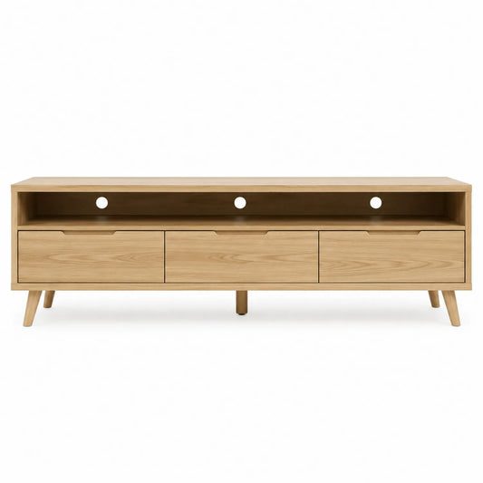 TV-Schrank aus Eichenholz mit 3 Schubladen und 2 Fächern Natur 180cm