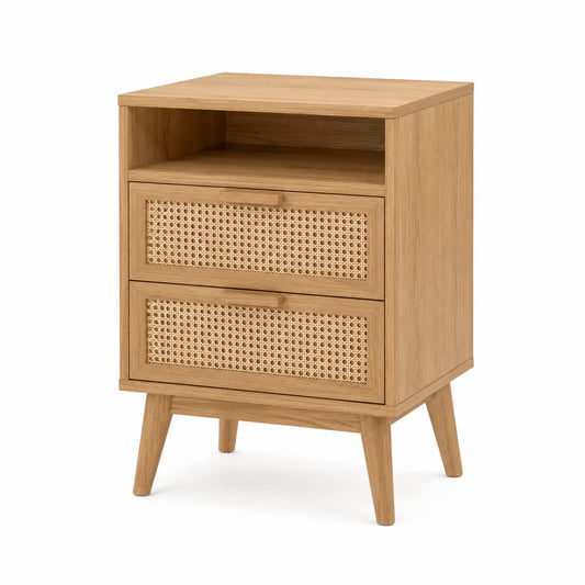 Holz-Nachttisch mit Rattan, 50x40x65 cm